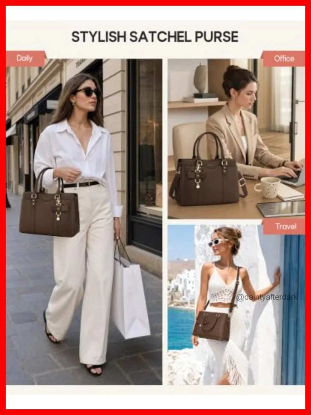 RAINSMORE Women's PU Leather Satchel Handbag - Convertible Crossbody
